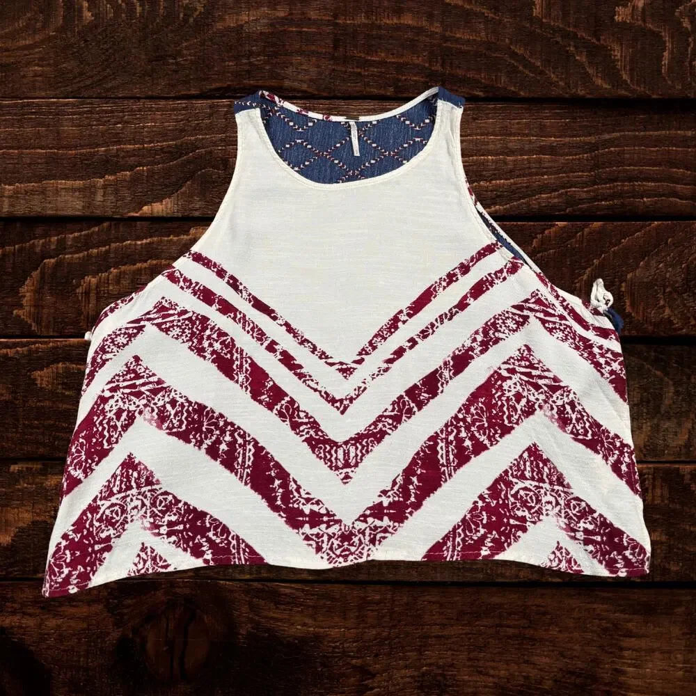 Free People Touch of Love Boho Chevron High-Low Patriotic Tank Top Small
